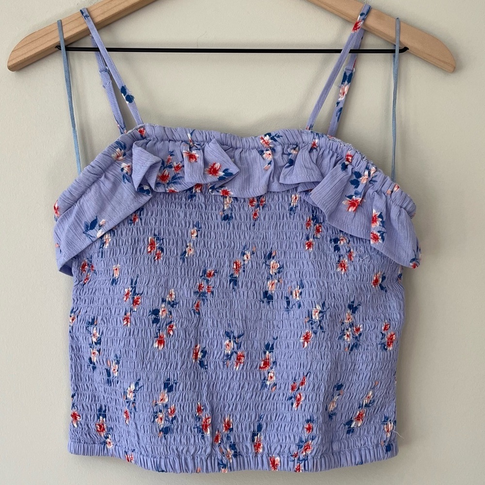 NWT Pink Rose Cropped Smocked Floral Top